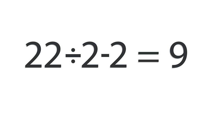 Správným řešením je 22/2-2=9.