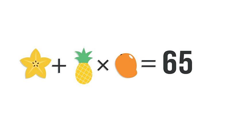 Správný výsledek ovocné rovnice je 65.