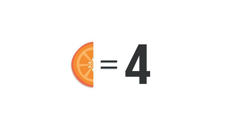 Půlka pomeranče má číslo 4.